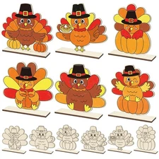 12 Pcs Color Your Own Thanksgiving Turkey Tabletop Sign Thanksgiving Wooden P...
