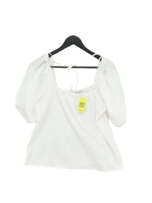 Nine West Damen Top M Weiß 100% Baumwolle Kurzarm Eckiger Ausschnitt Basic