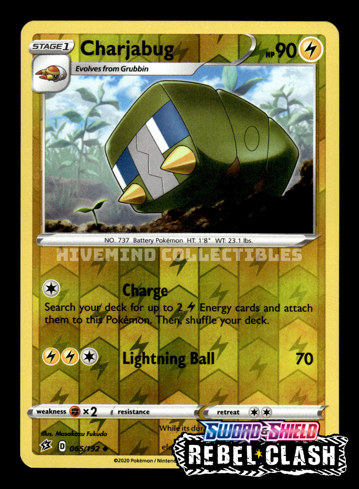 Charjabug 065/192 Rebel Clash Reverse Holo Pokemon Card