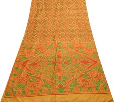 Sushila Vintage Bright Orange Saree 100 Pure Silk Printed Soft Craft Fabric