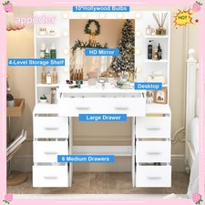 Vanity Desk Set with 11 Led Lights Makeup Desk Mirror Dressing Table Dresser USA
