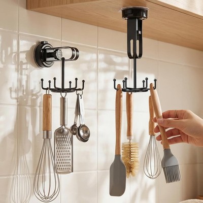 2 Pack Vacuum Suction Cup Kitchen Utensil Hook with 6 Hooks, [Up to 11 lbs ] ...