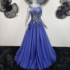 NWT 625 FLAIR 6 BLUE BEADED EMBELLISHED FIT  FLARE PROM BALL GOWN MAXI DRESS