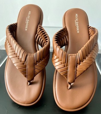 NWOB ~ Kelsi Dagger Brooklyn Cognac Tidal Flip Flop Slides Sandals Size 9