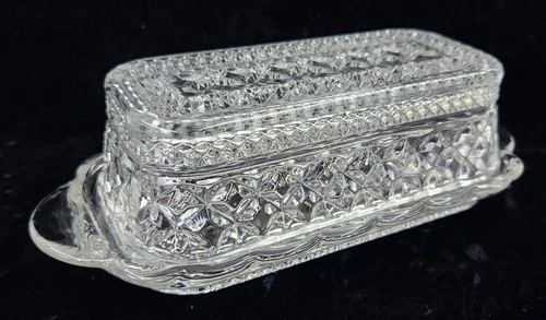 Anchor Hocking Wexford Pattern Clear Pressed Glass Covered Butter Dish Vintage
