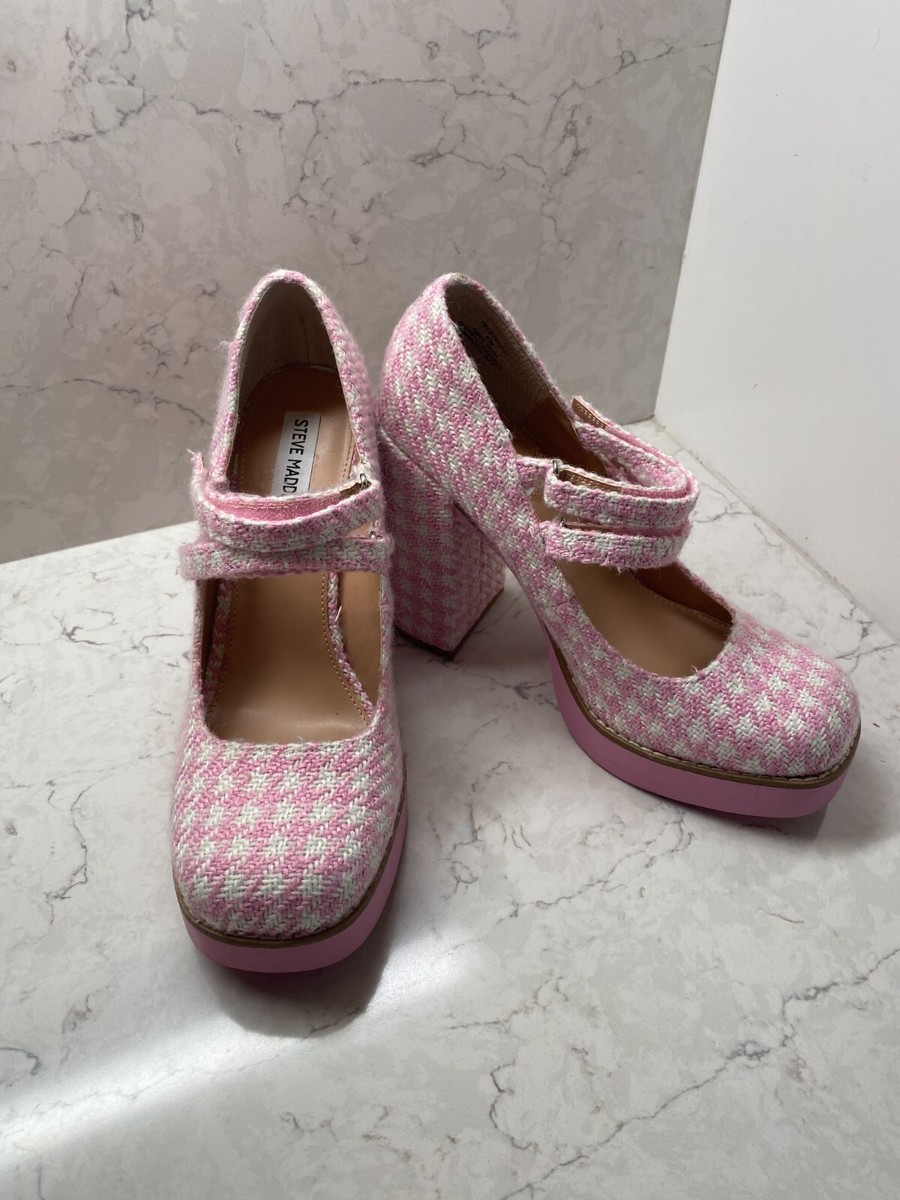 Steve Madden Womens Pink White Twice Mary Jane Platform Pumps Heel