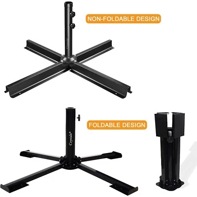 Foldable Metal Stand Holder Cross Frame Heavy Duty Parasol Base Umbrella Garden