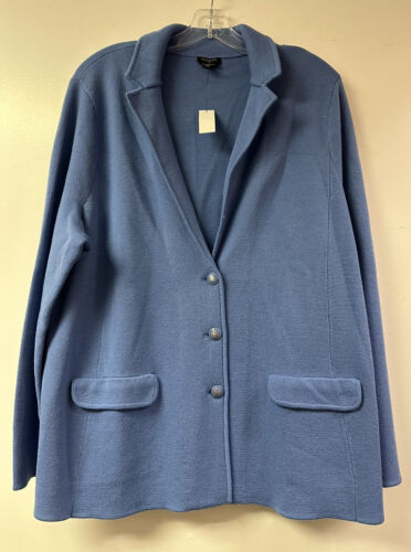 Nwt Talbots 1X 16W-18W Light Blue Pure Merino Wool Sweater Jacket - Afbeelding 1 van 2