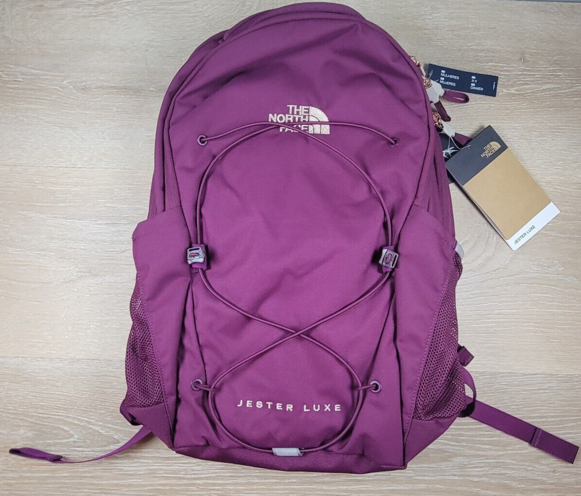 The North Face Womens Jester Luxe Laptop Backpack in Boysenberry Brown Coral Metallic