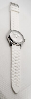 Ladies Coach Round Silver Tone White Logo Dial Silicone Band  display picture 1