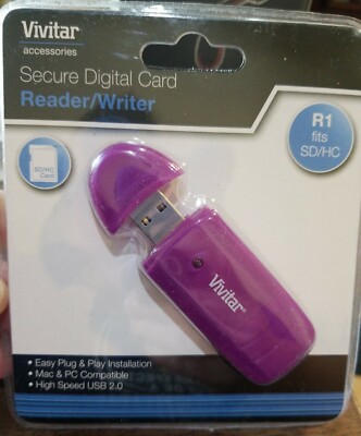 Vivitar Secure Digital Card Reader/ Writer VIV-CR-35 MAC & PC Compatible Purple