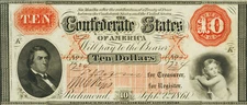 1862 $10 CSA T24 *Reproduction* Civil War Currency Robert M.T. Hunter Pictured