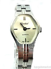 Vintage Women's Silver Tone Sundial Link Band Dress Watch New Old Stock