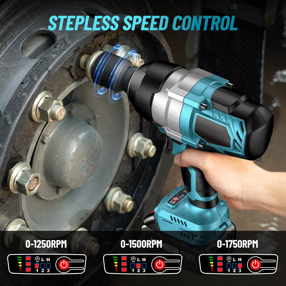 1300NM Torque 1/2 in Cordless Impact Wrench Brushless Impact Gun 5000mah+5000mah