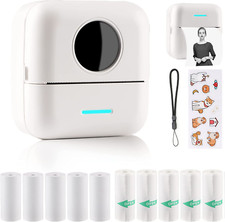 Mini Sticker Printer - Bluetooth Smart Pocket Inkless Thermal Printer w/10 Rolls