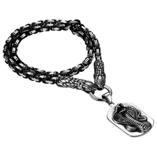 Viking Stainless Steel Snake Necklace Dog Tag Norse Pendant Byzantine Chain