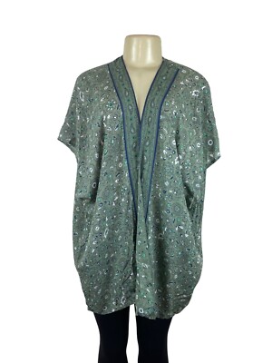 Loft Womens Floral Kimono Wrap XS/S Green Pattern Open Front Lightweight- New