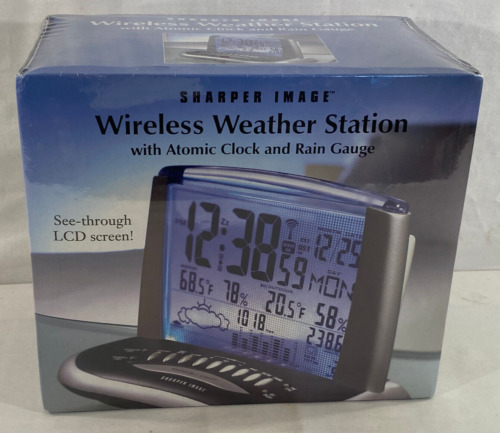 NIB SEALED Sharper Image Wireless Weather Station w/ Atomic Clock Rain Gauge LCD