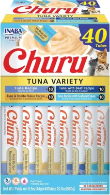 INABA Churu Cat Treats, Grain-Free, Lickable, Squeezable Creamy Purée Cat Treat/