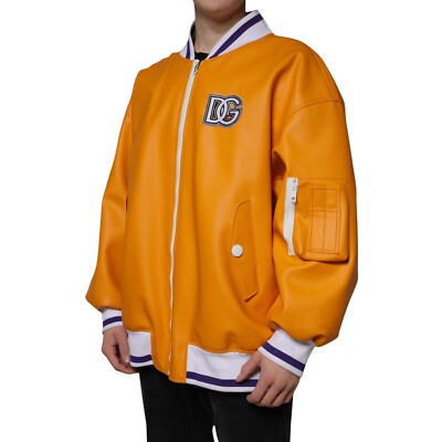 DOLCE & GABBANA Jacket Orange White Full Zip Jersey Bomber IT52