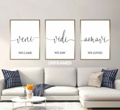 Veni Vidi Amavi, We Came We Saw We Loved, Set of 3 Prints, Minimalist Art