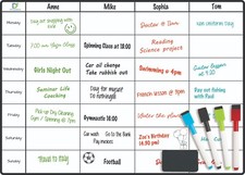 Magnetic Weekly Planner Fridge Board  - Notice Memo Meal Whiteboard Large 4 pens