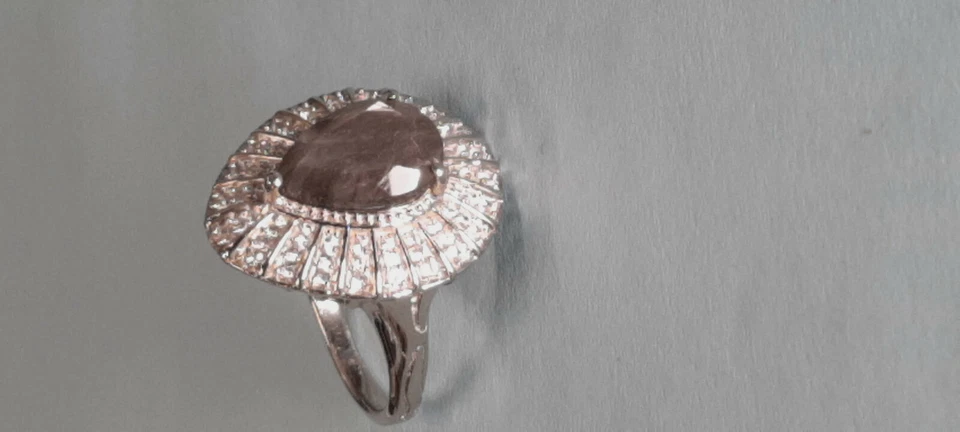 Красивое серебряное кольцо с сапфиром и цирконием 8 карат с платиновым покрытием из чистого серебра - Изображение 4 из 4