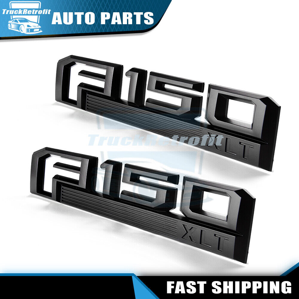 2pcs F150 XLT Emblems Fender Badges 3D for F-150 XLT Black Genuine New