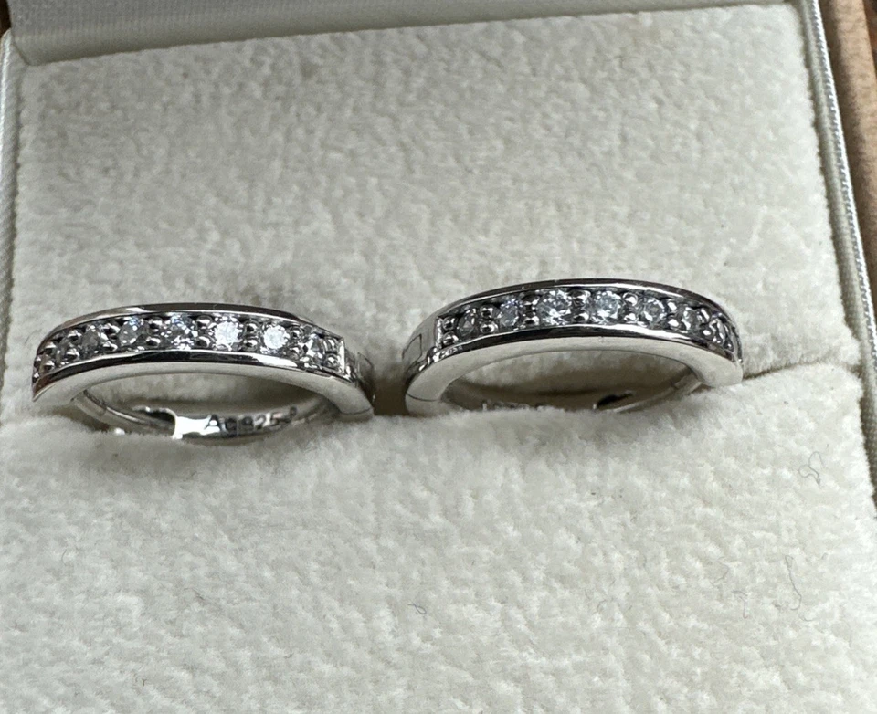 Ohrringe, Creolen, Silber 925 rhodiniert, Zirkonia, Durchm. 14,5mm, 2,5mm breit