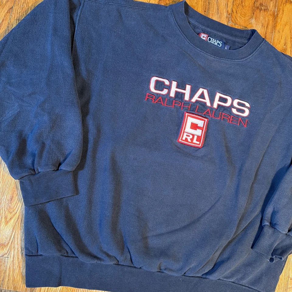 VINTAGE Ralph Lauren Sweatshirt Mens Medium Navy Blue Chaps Embroidered - Image 2 of 4