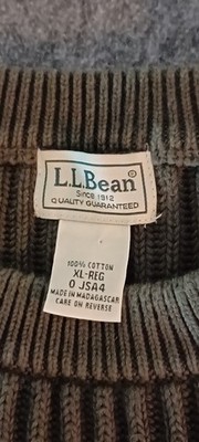 L.L. Bean Bean Signature Fisherman Cable Knit Sweater XL - Green 100% Cotton