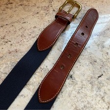 LLBean Navy Leather Canvas Belt USA Made 36” (fits 38”-42) EUC
