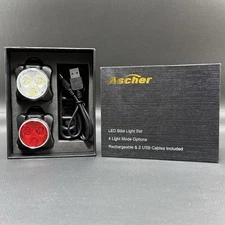 Ascher Rechargeable LED Bicycle Light Set Front Rear USB HJ-030 4 Modes
