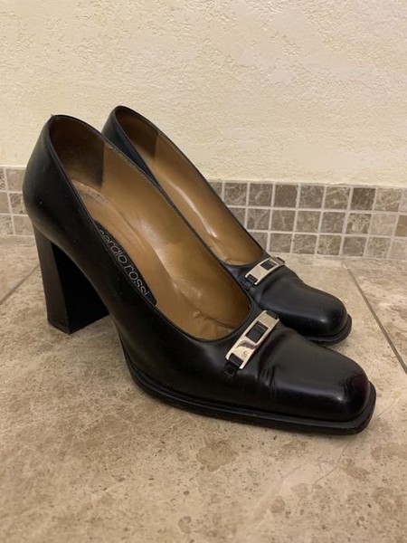 Women Sergio Rossi Heels Black Leather 38 #5268