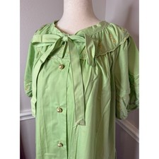 Vintage Barbizon Mona Lime Green Embroidered Nightgown Pearl Button Bow Medium