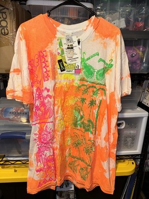 VTG 80's Ketcha Wave Screen Stars NEON TIE DYE PUFFY PAINT Beach Shirt Size 3XL