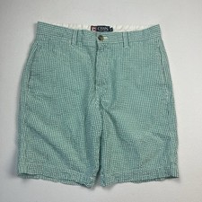Mens Chaps Size 30 Seersucker Shorts Green White 8.5" Inseam Gingham