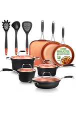 NutriChef 14-Piece Nonstick Kitchen Cookware Set – PFOA/PFOS-Free, 