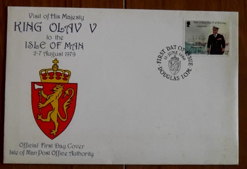 Isle of Man - King Olav V visit to Isle of Man - 13 June 1980 - FDC + Insert