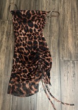 PrettyLittleThing Leopard Print Ruched Slip Dress