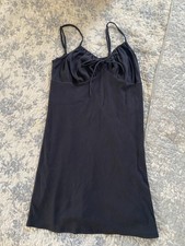 American Eagle Large Black Tie Front Spaghetti Strap Short Cotton Dress
