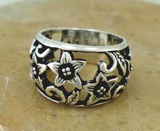 WIDE .925 STERLING SILVER FILIGREE FLOWER BAND size 7 style r1549