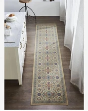 VHC Brands 2x10 Medallion Beige Printed Woven Runner Rug Rectangle 24" x 120"