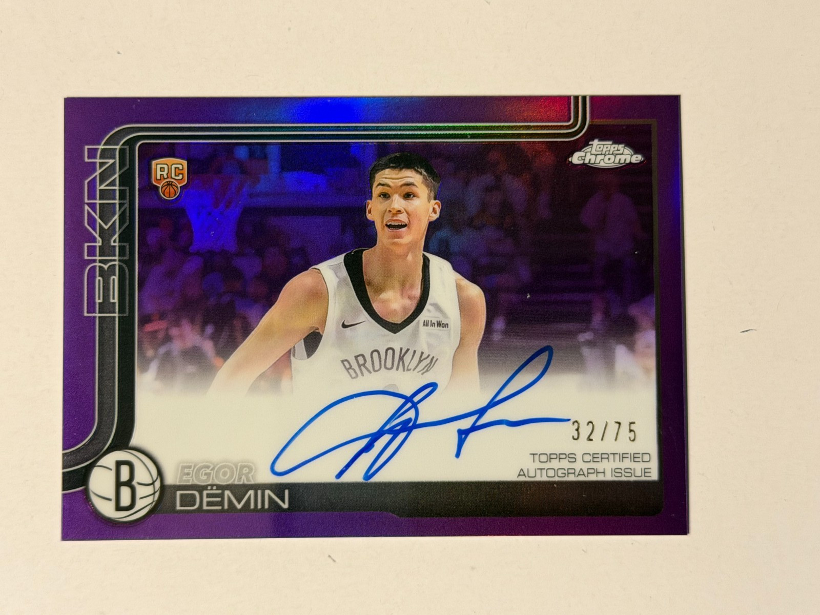 Egor Demin 2025-26 Topps Chrome Rookie Auto Purple /75 RC Rookie #TCAR-ED Nets