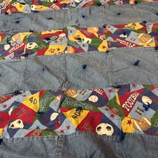 Ancien écusson jean denim sport couette enfant jumeau football football basketball base