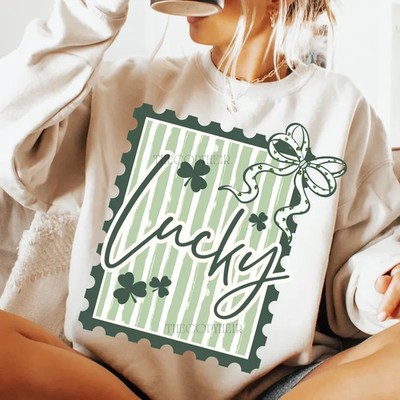Lucky St Patricks Day Postage Stamp Crewneck Sweatshirt Irish Gift