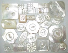 LOT 25 ANTIQUE MOTHER OF PEARL MOP BUTTONS - CARVED SHAPES OF ALL KINDS