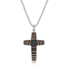 Wisiorek krzyżowy ze stali nierdzewnej i włókna węglowego tygrys pasek - 24-calowy łańcuch skrzynkowy