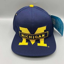 Vintage Michigan Wolverines Hat Men Big Logo Blockhead Signatures Snap Back Cap