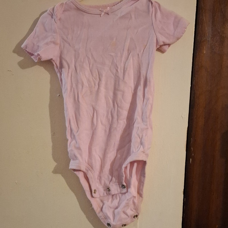 Carter's Pink Cotton Ribbed Knit Bow Bodysuit One-Piece SS Snap 18M